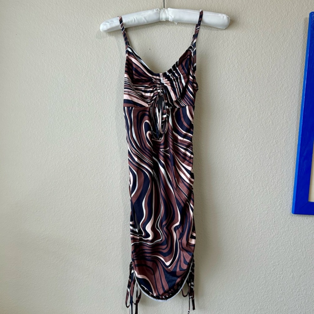 Swirl Dress Marble Brown Black White Pink Ruched Chest Sides by Shein Size XS - Picture 2 of 13